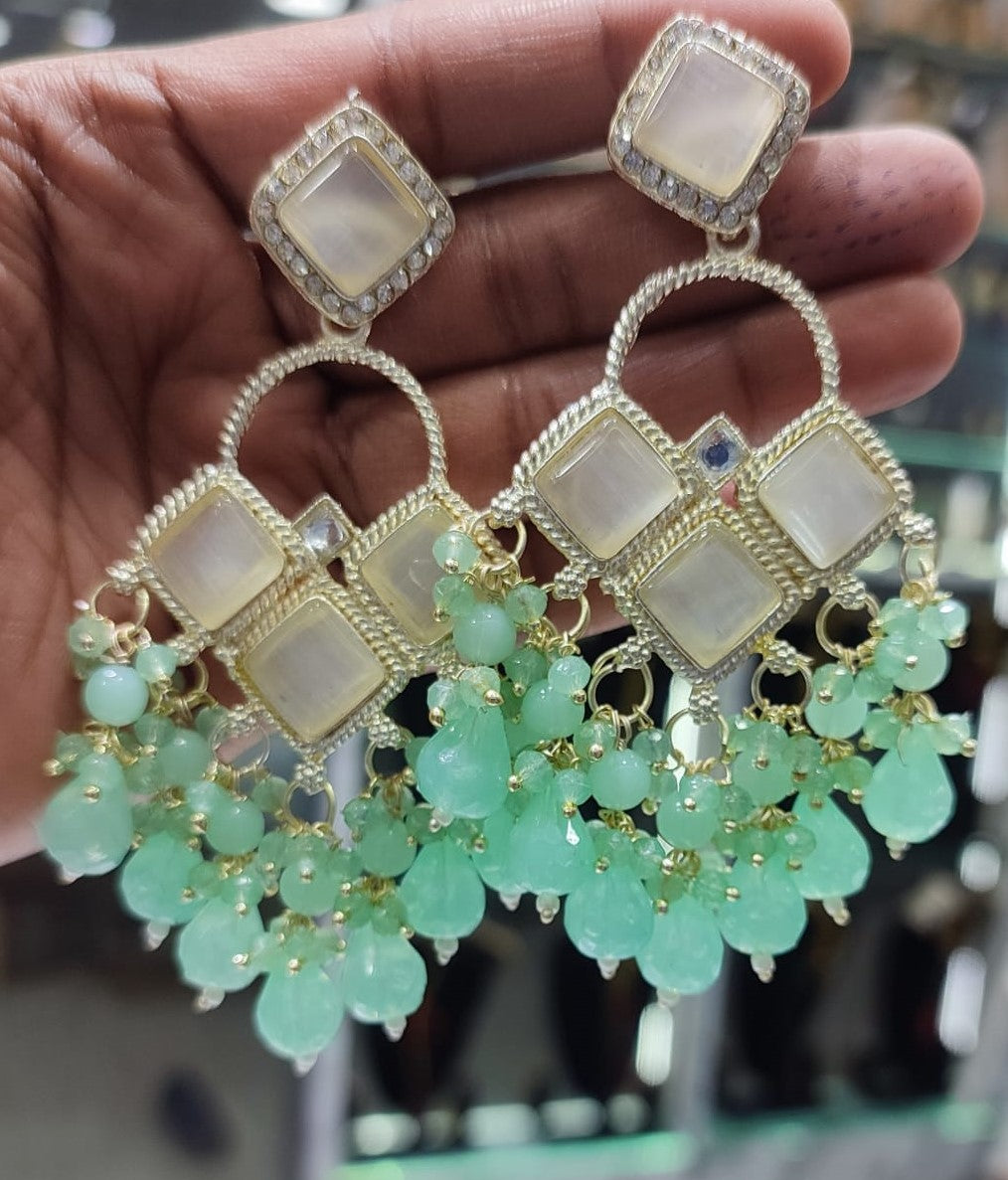 Square Stone Earrings Gold Plated Geometric Drop Dangles